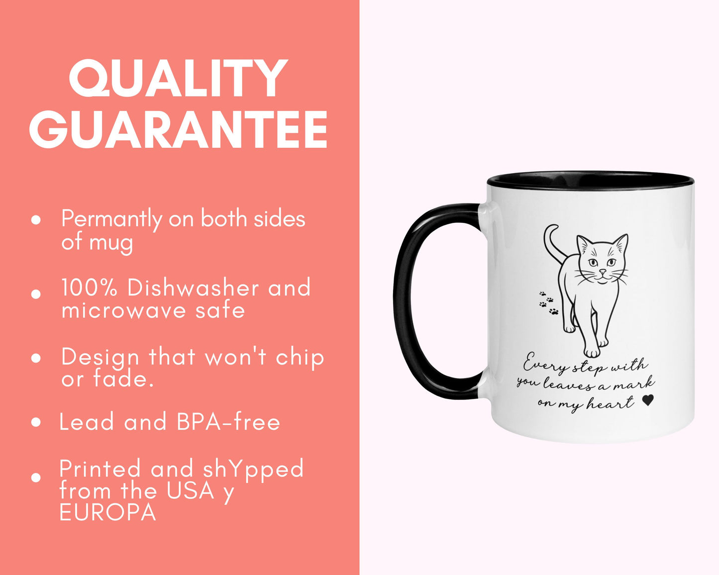 Cat Lover Mug – Every Step Leaves a Mark on My Heart | Color Handle