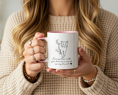 Cat Lover Mug – Every Step Leaves a Mark on My Heart | Color Handle