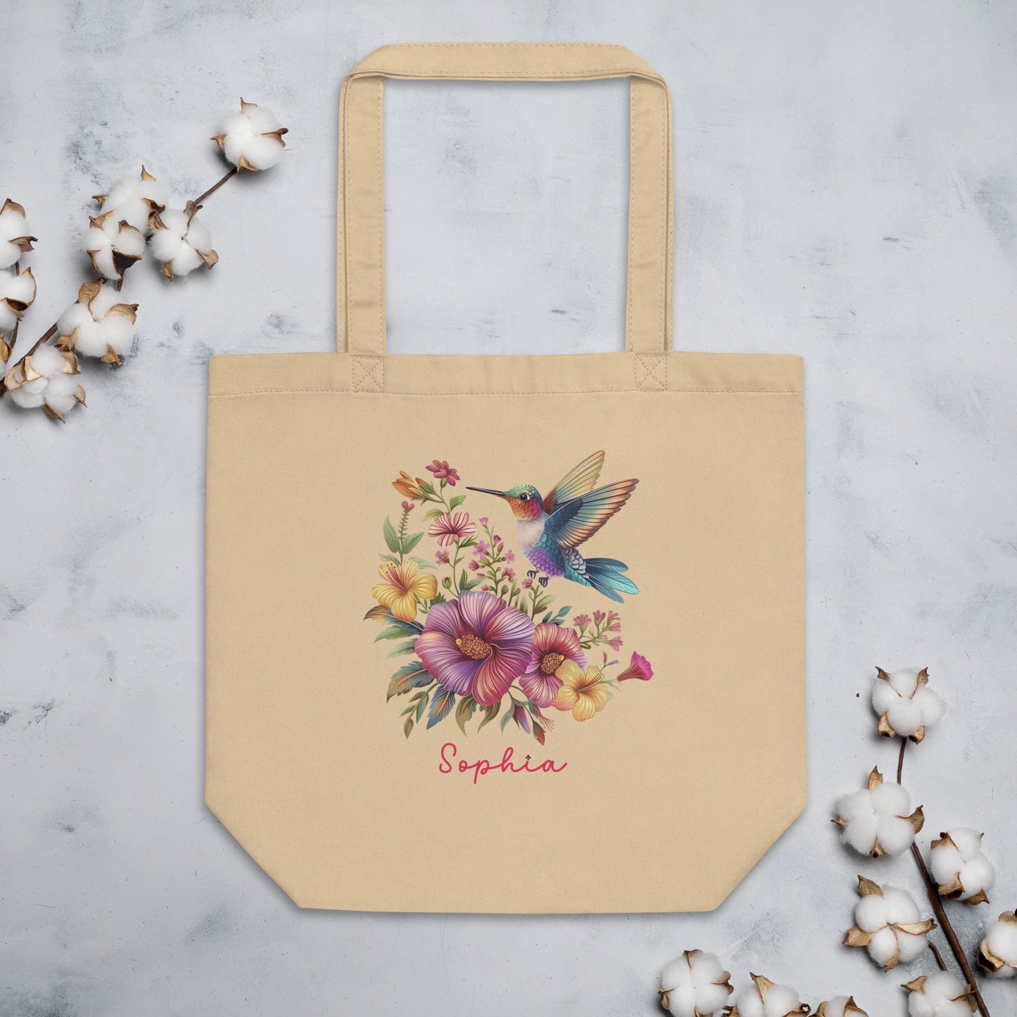 Bolsa Orgánica “Colibrí y Flores” – Personalizable