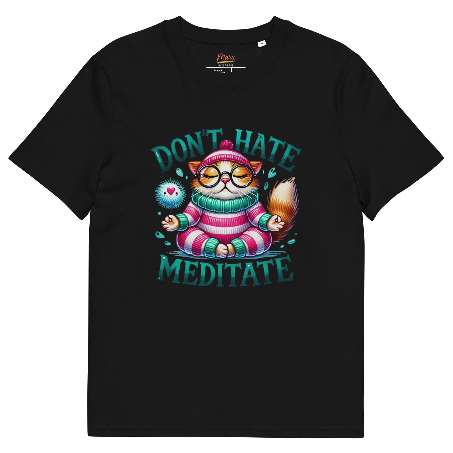 Don’t Hate, Meditate T-Shirt – Mindful Cat Yoga Tee | Organic Cotton