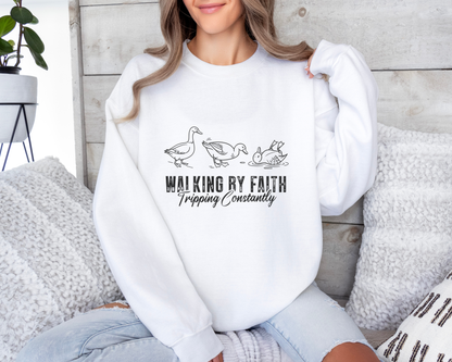 Walking by Faith Sweatshirt – Funny Christian Sweater