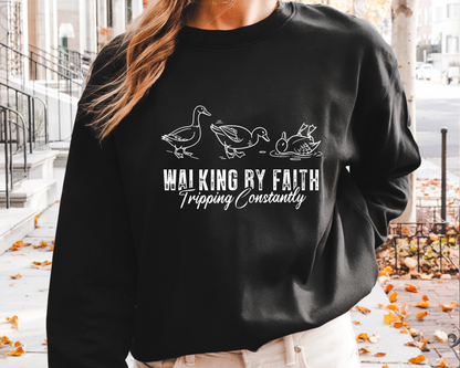 Walking by Faith Sweatshirt – Funny Christian Sweater